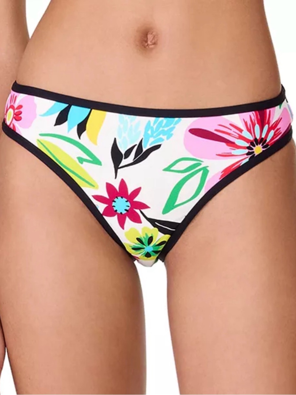 NWT Kate Spade Bikini Bottoms Floral High Cut Black Trim Size XL